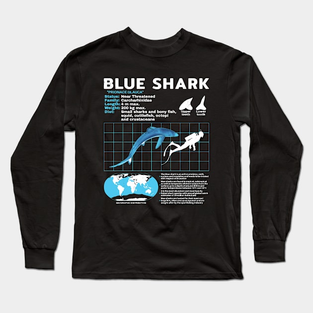 Blue Shark Fact Sheet Long Sleeve T-Shirt by NicGrayTees